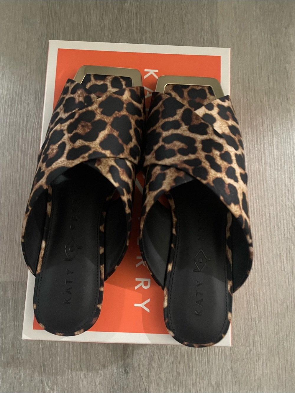 Katy Perry Collections Leopard-Print Square-Toe Slide Mules - Brown/Black